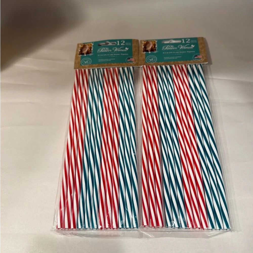 The Pioneer (2) Woman Festive Striped Straws - Red and Blue